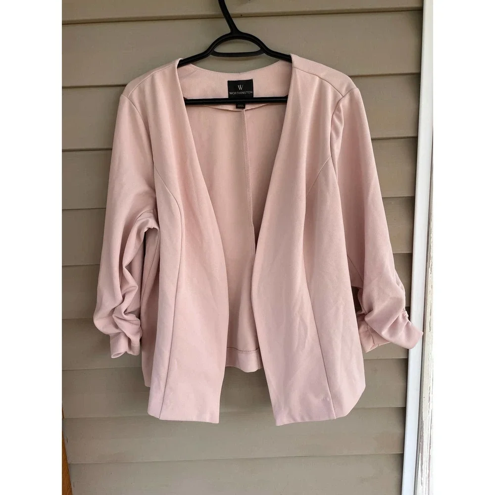 Worthington Women Blazer Top Jacket Plus Size Blush Pink Size XL